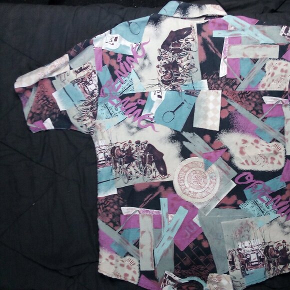 Vintage BTX Abstract Geometric Pattern Button Shirt Short Sleeve - Picture 5 of 6